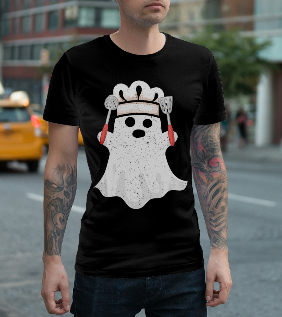Halloween Ghost Chef Funny Boo With Cooking Utensils T-Shirt
