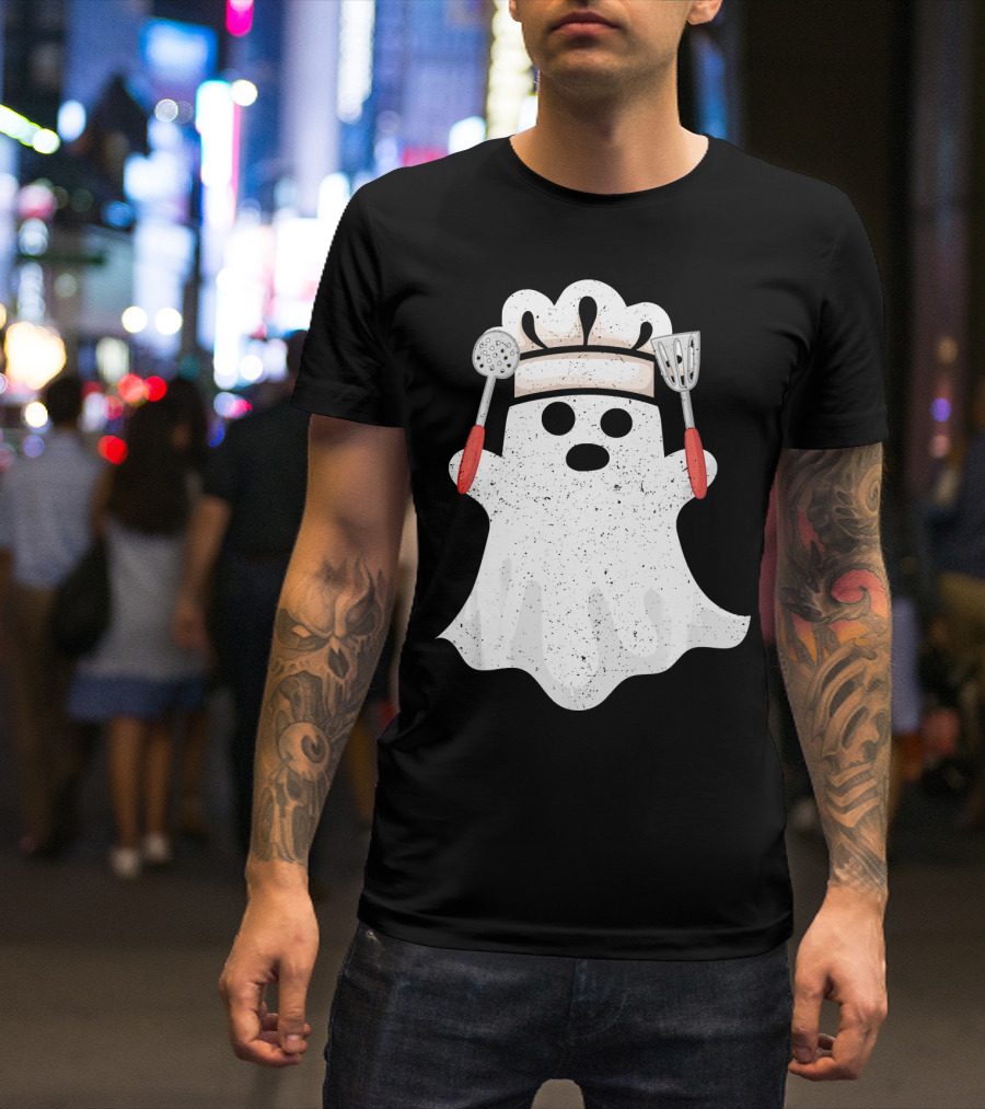 Halloween Ghost Chef Funny Boo With Cooking Utensils T-Shirt