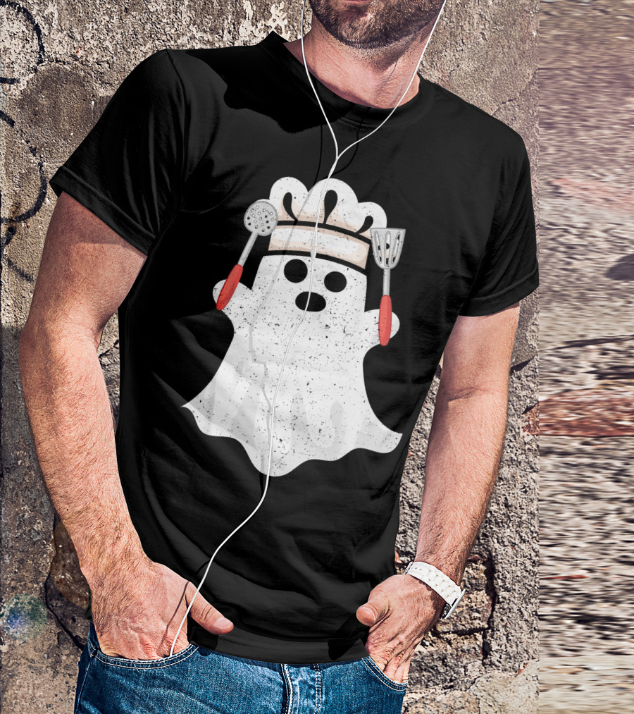 Halloween Ghost Chef Funny Boo With Cooking Utensils T-Shirt