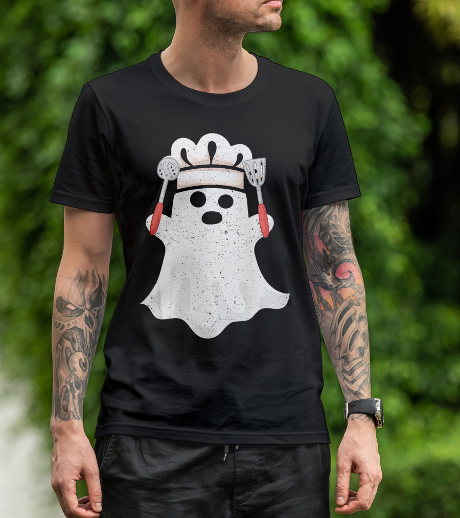 Halloween Ghost Chef Funny Boo With Cooking Utensils T-Shirt