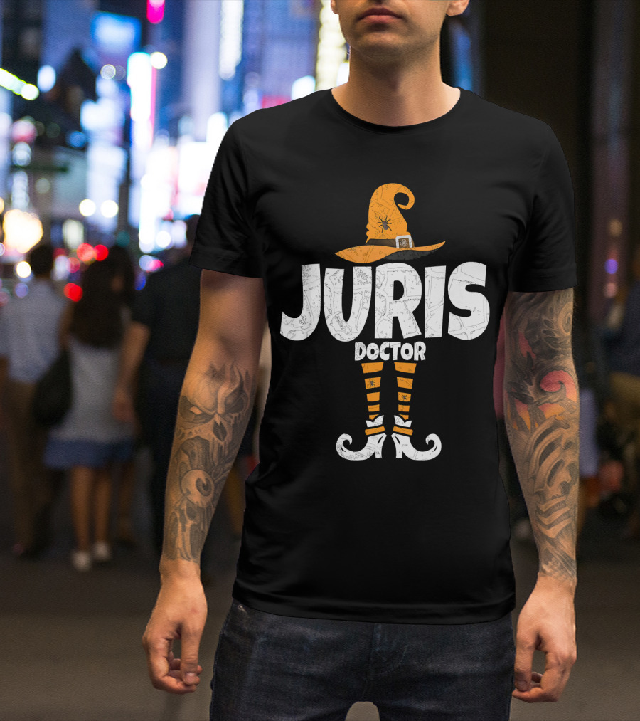 Juris Doctor Witch Hat And Striped Socks Halloween Law School Lawyer T-Shirt