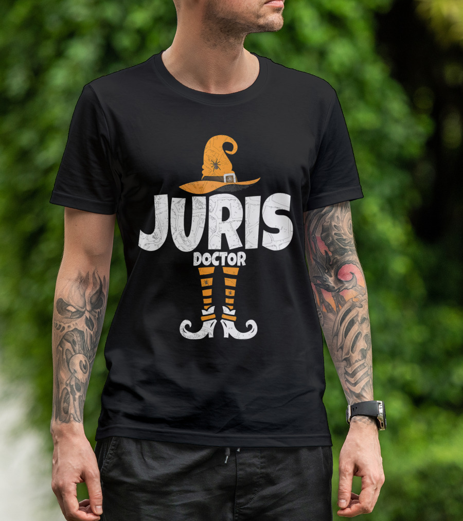 Juris Doctor Witch Hat And Striped Socks Halloween Law School Lawyer T-Shirt