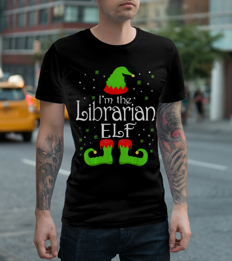 I'm The Librarian Elf Christmas Hat Boots Snowflakes T-Shirt