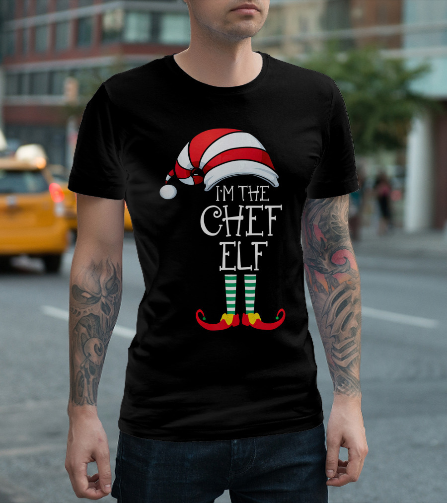 I'm The Chef Elf Striped Hat And Shoes Family Christmas T-Shirt