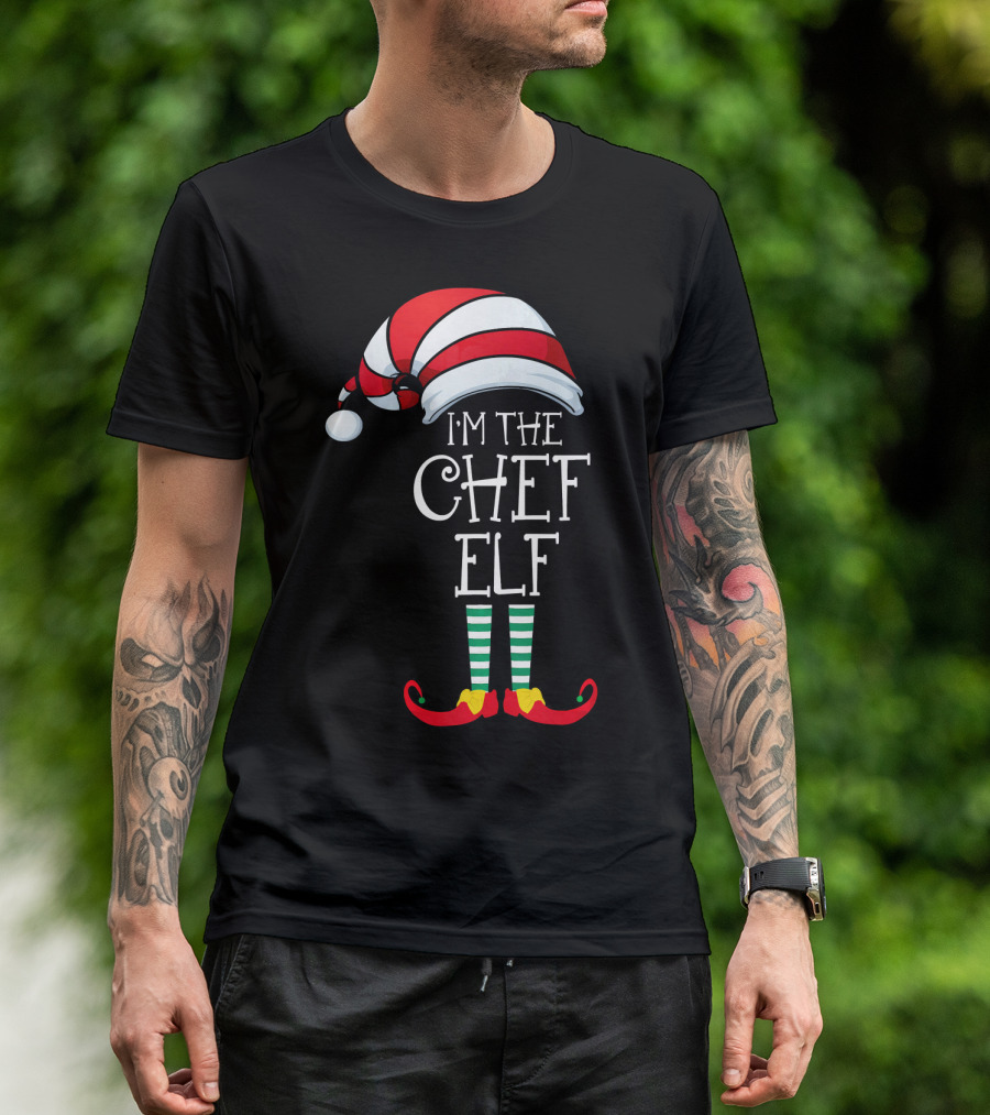 I'm The Chef Elf Striped Hat And Shoes Family Christmas T-Shirt