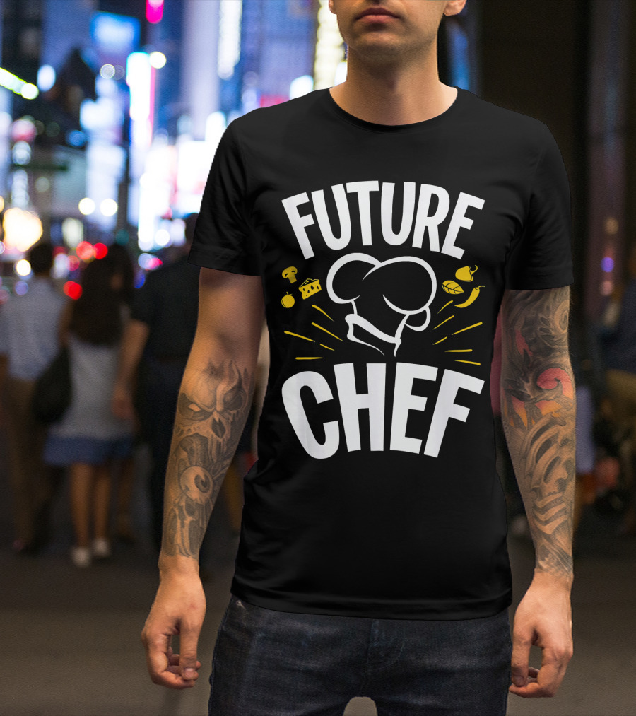 Future Chef Culinary Icons With Chef Hat And Food Elements T-Shirt