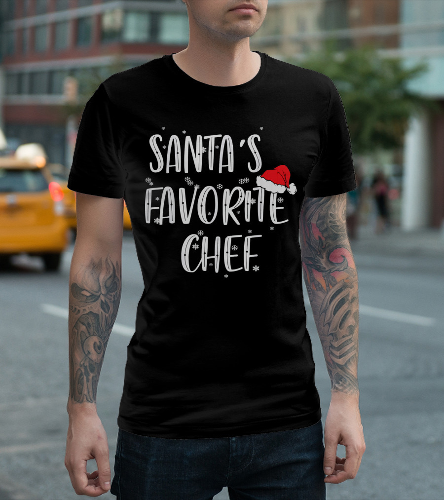 Santa's Favorite Chef Snowflakes And Santa Hat T-Shirt
