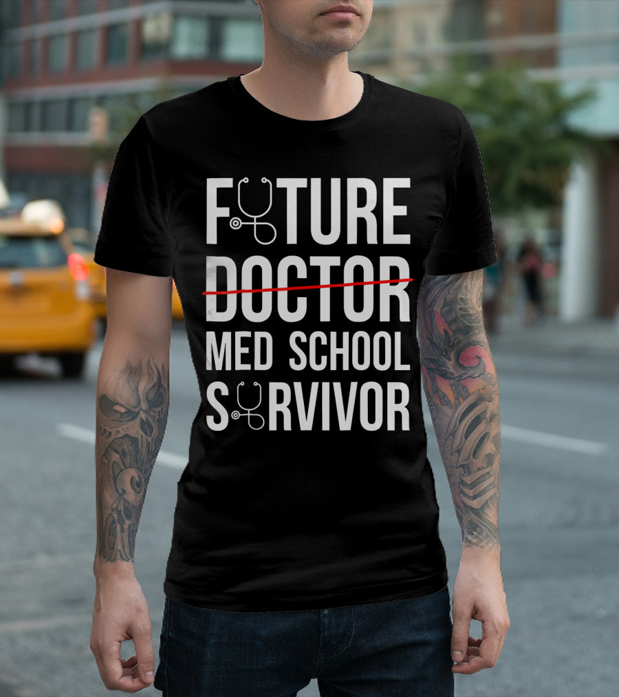Future Med School Survivor With Stethoscope Icons T-Shirt