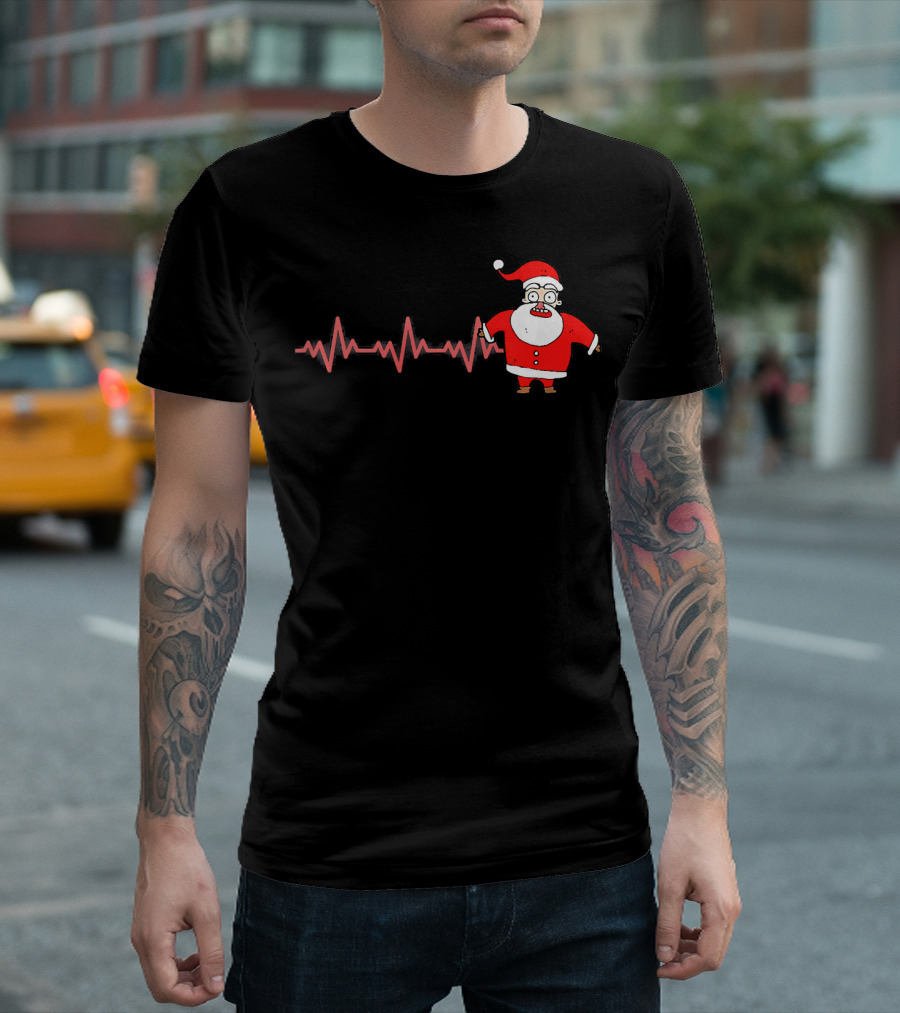 Heartbeat Santa Claus Funny Christmas Drawing T-Shirt