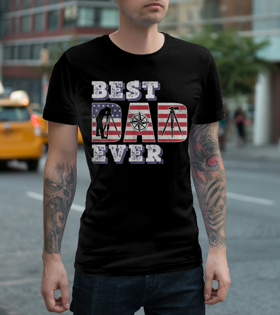 Best Surveyor Dad Ever American Flag Compass T-Shirt