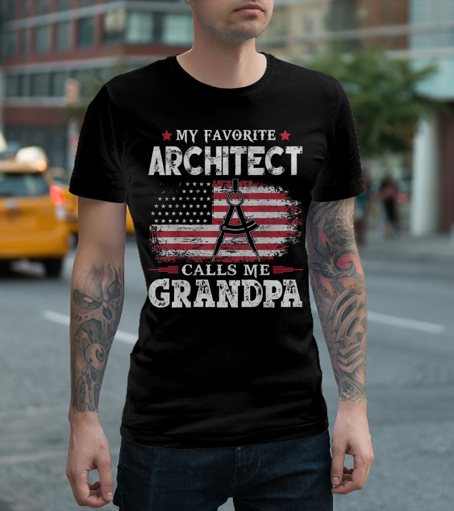 My Favorite Architect Calls Me Grandpa American Flag Compass T-Shirt