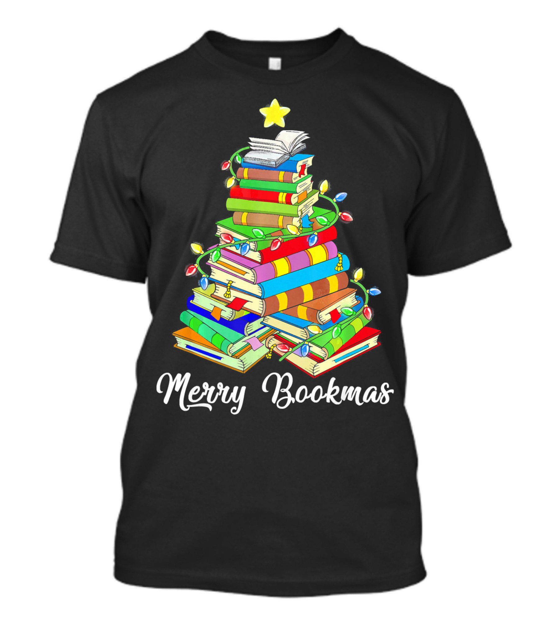 Merry Bookmas Books Christmas Tree Reading Lights T-Shirt