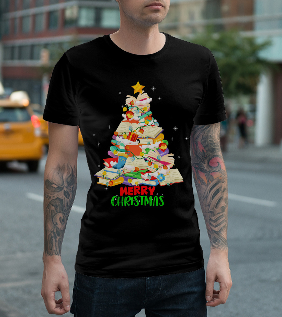 Merry Christmas Reading Book Lover Xmas Tree Librarian T-Shirt