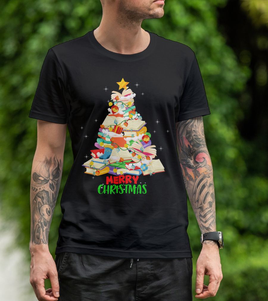 Merry Christmas Reading Book Lover Xmas Tree Librarian T-Shirt