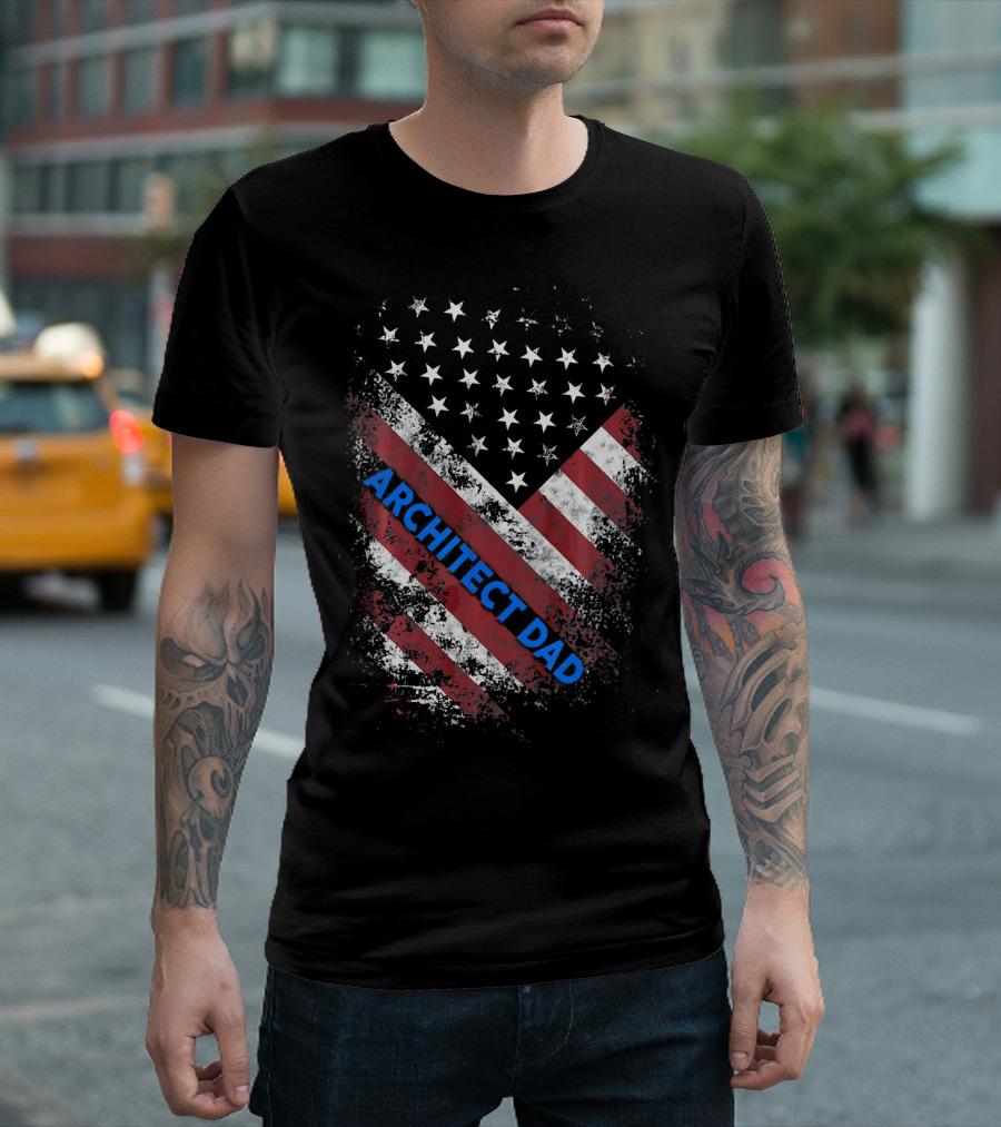Proud Architect Dad with American Flag T-Shirt