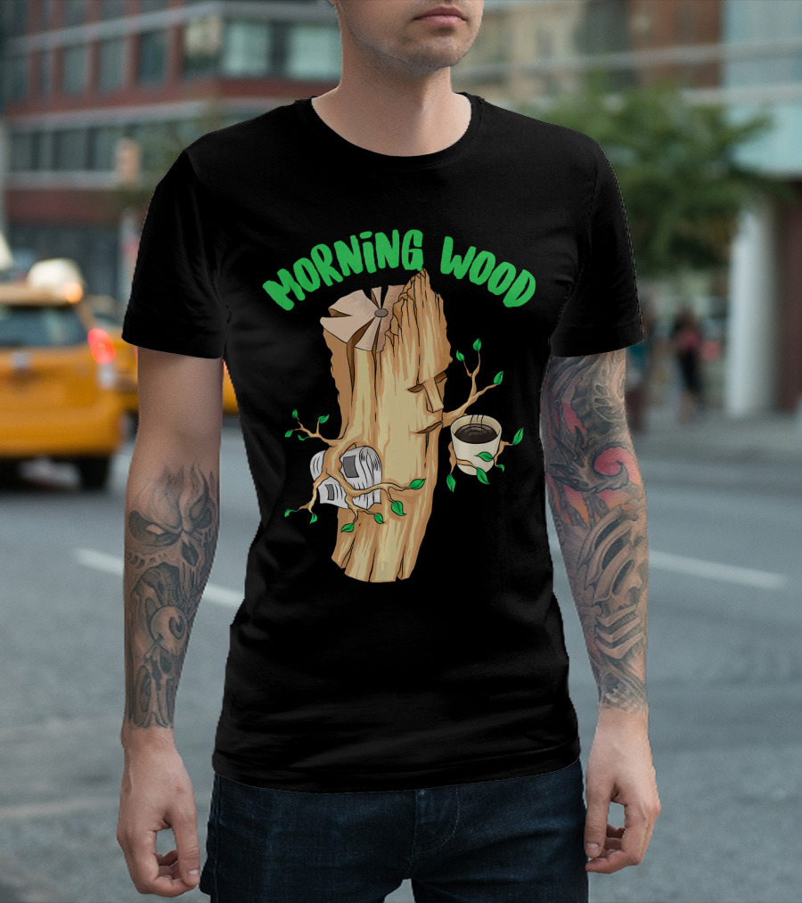 Morning Wood Cute Woodsman Funny Wood Log Coffee Cup Cartoon T-Shirt