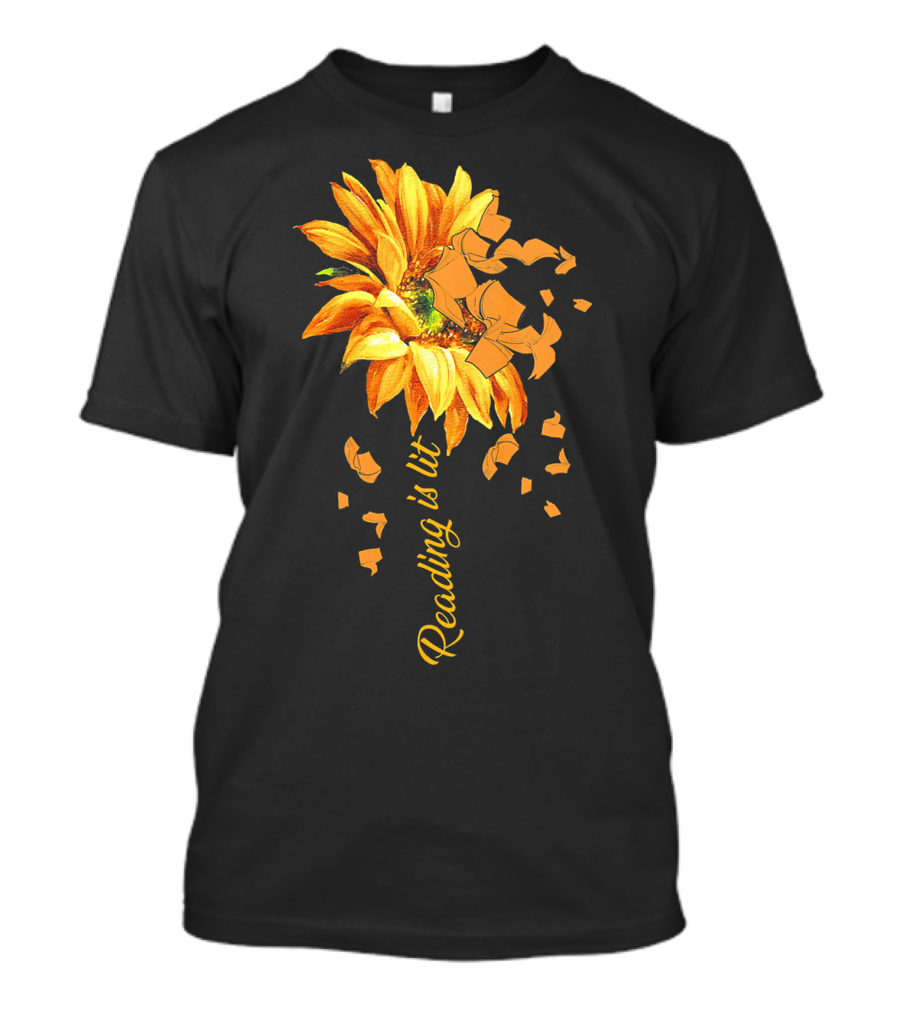 Reading Is Lit Sunflower Book Petals T-Shirt
