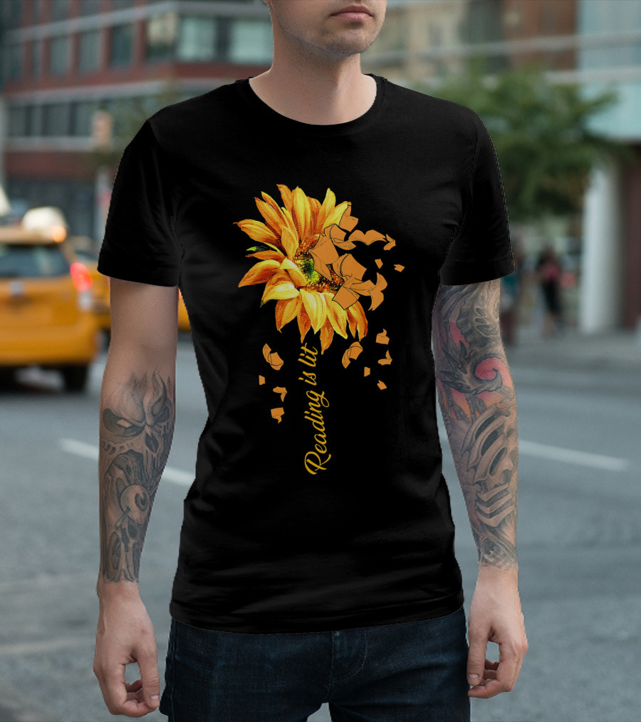 Reading Is Lit Sunflower Book Petals T-Shirt