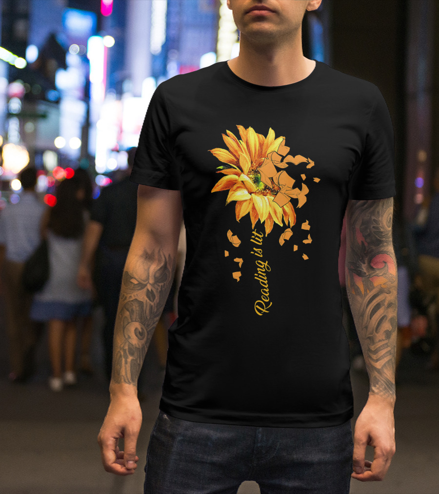 Reading Is Lit Sunflower Book Petals T-Shirt