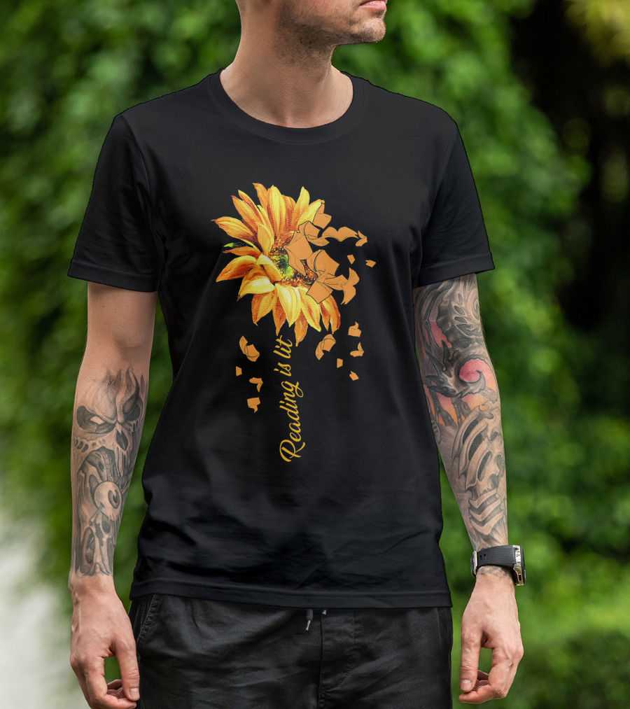 Reading Is Lit Sunflower Book Petals T-Shirt