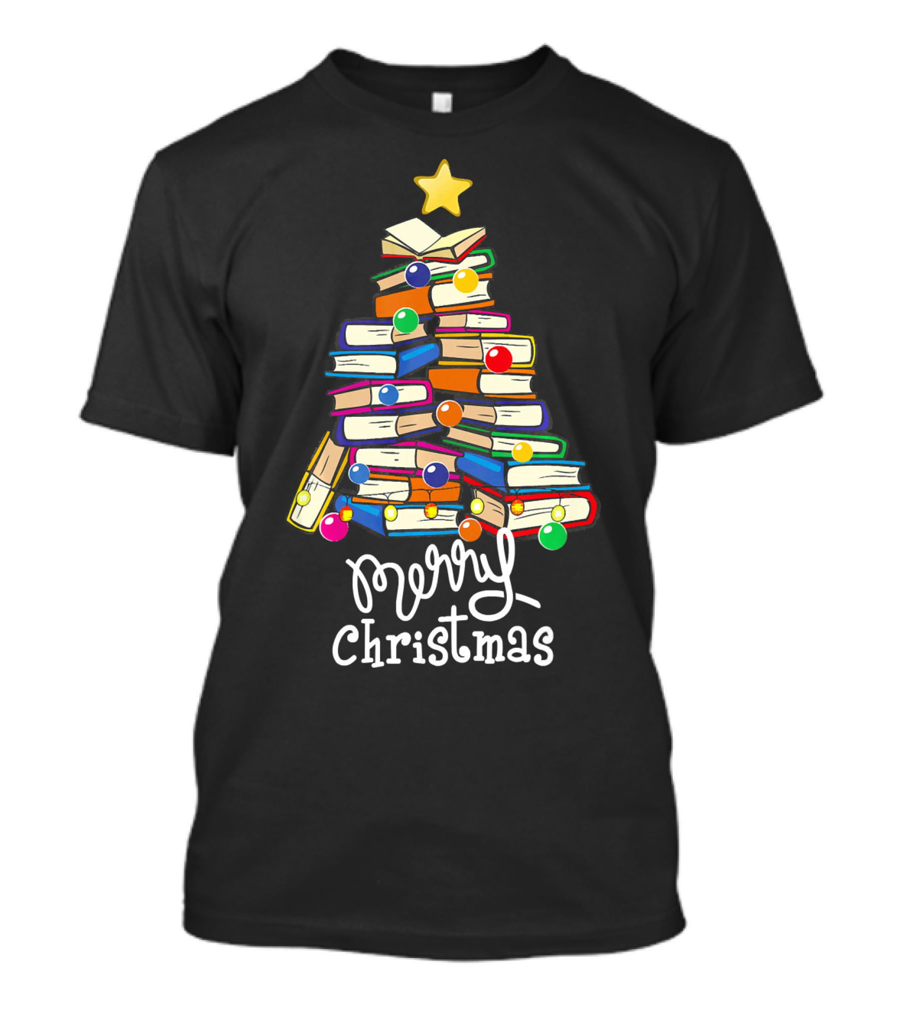 Merry Christmas Tree Teachers Love Reading Books Tree T-Shirt