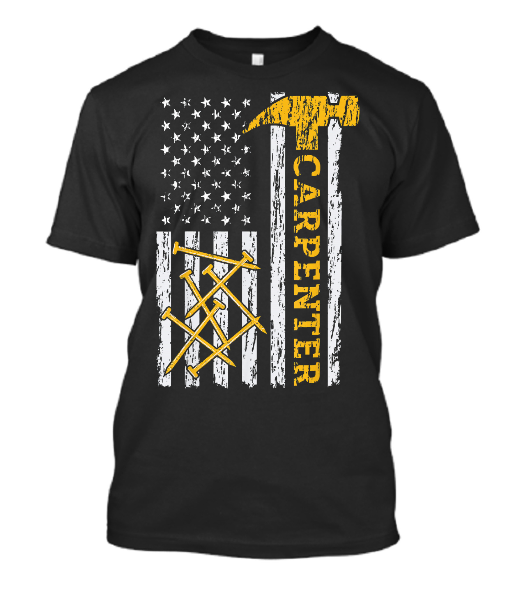 Mens Proud Carpenter Hammer And Nails US Flag Woodworking T-Shirt