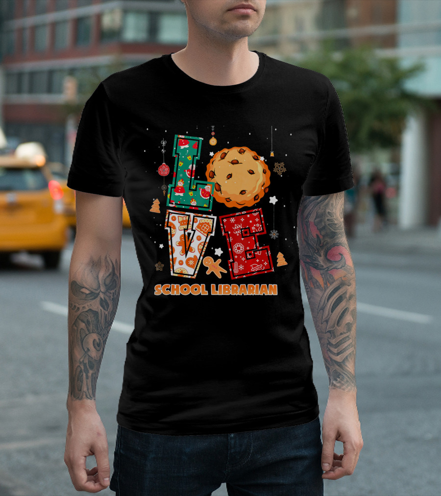 LOVE School Librarian Cookie Christmas Snowflakes Ornaments T-Shirt