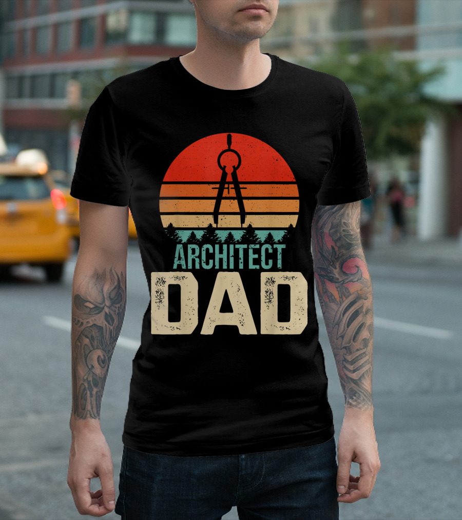 Architect Dad Vintage Sunset Compass T-Shirt