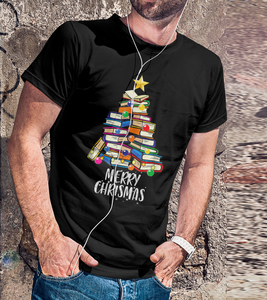 Librarian Nerd Christmas Book Tree Merry Christmas T-Shirt
