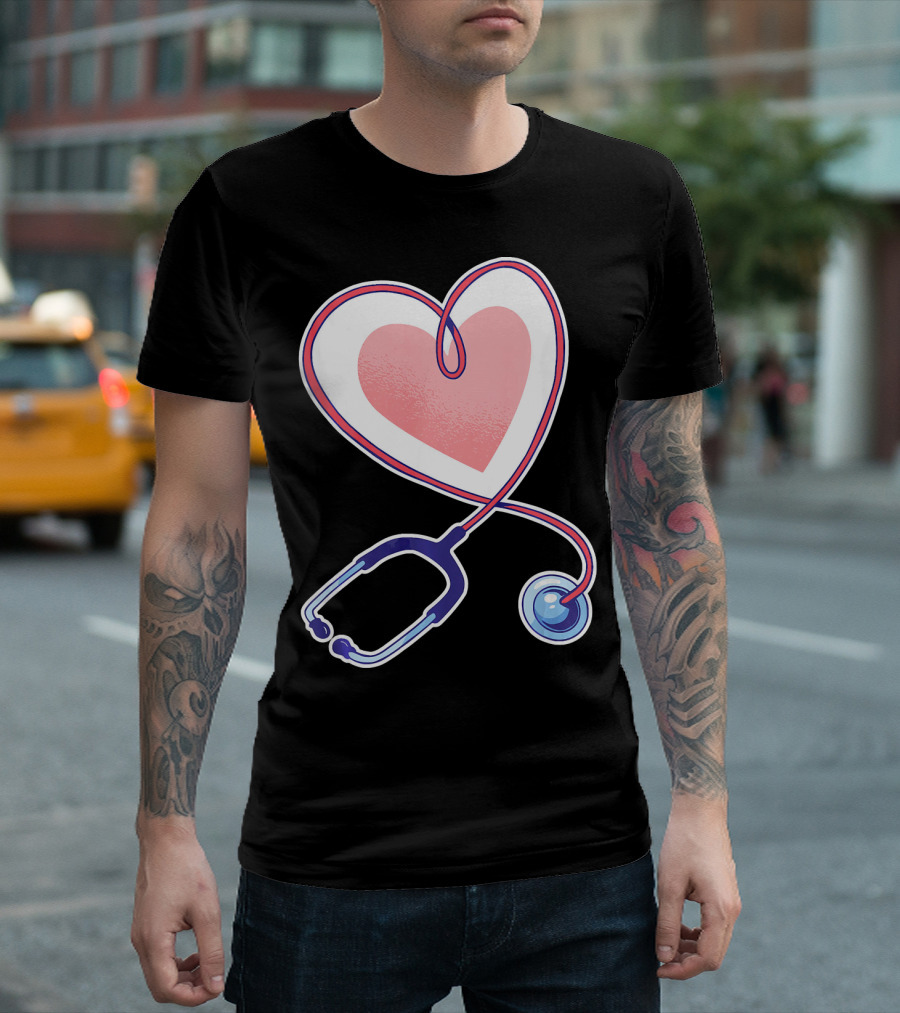 Pink Heart Nurse And Doctor Stethoscope T-Shirt