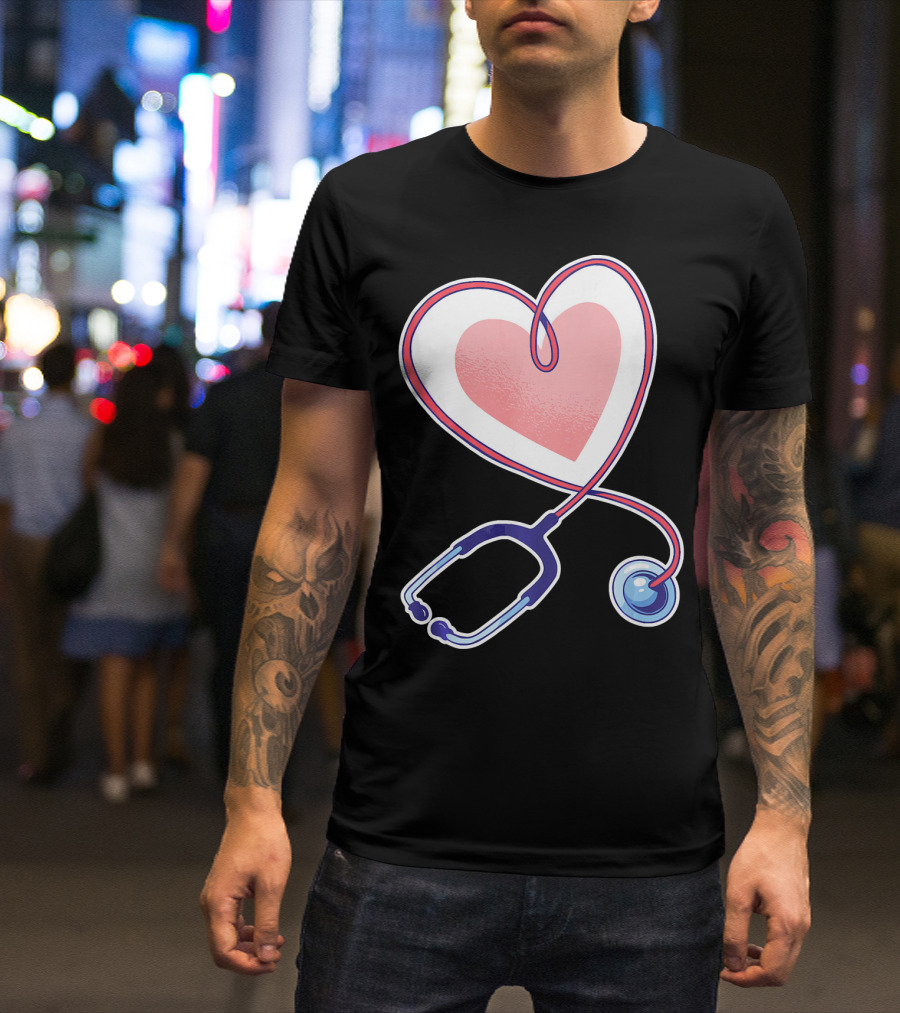 Pink Heart Nurse And Doctor Stethoscope T-Shirt