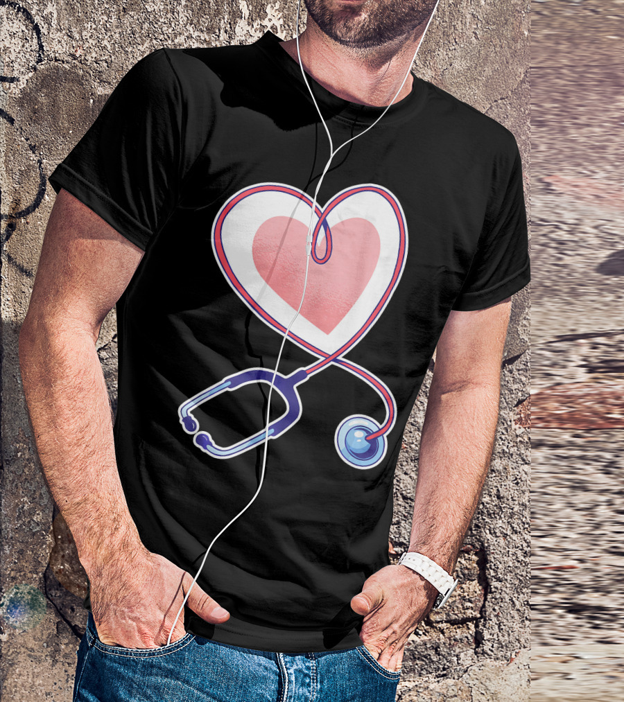 Pink Heart Nurse And Doctor Stethoscope T-Shirt