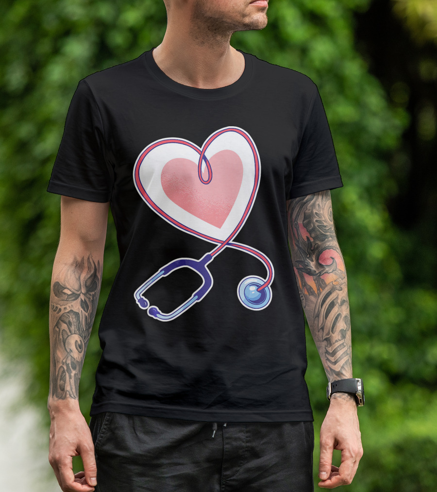 Pink Heart Nurse And Doctor Stethoscope T-Shirt