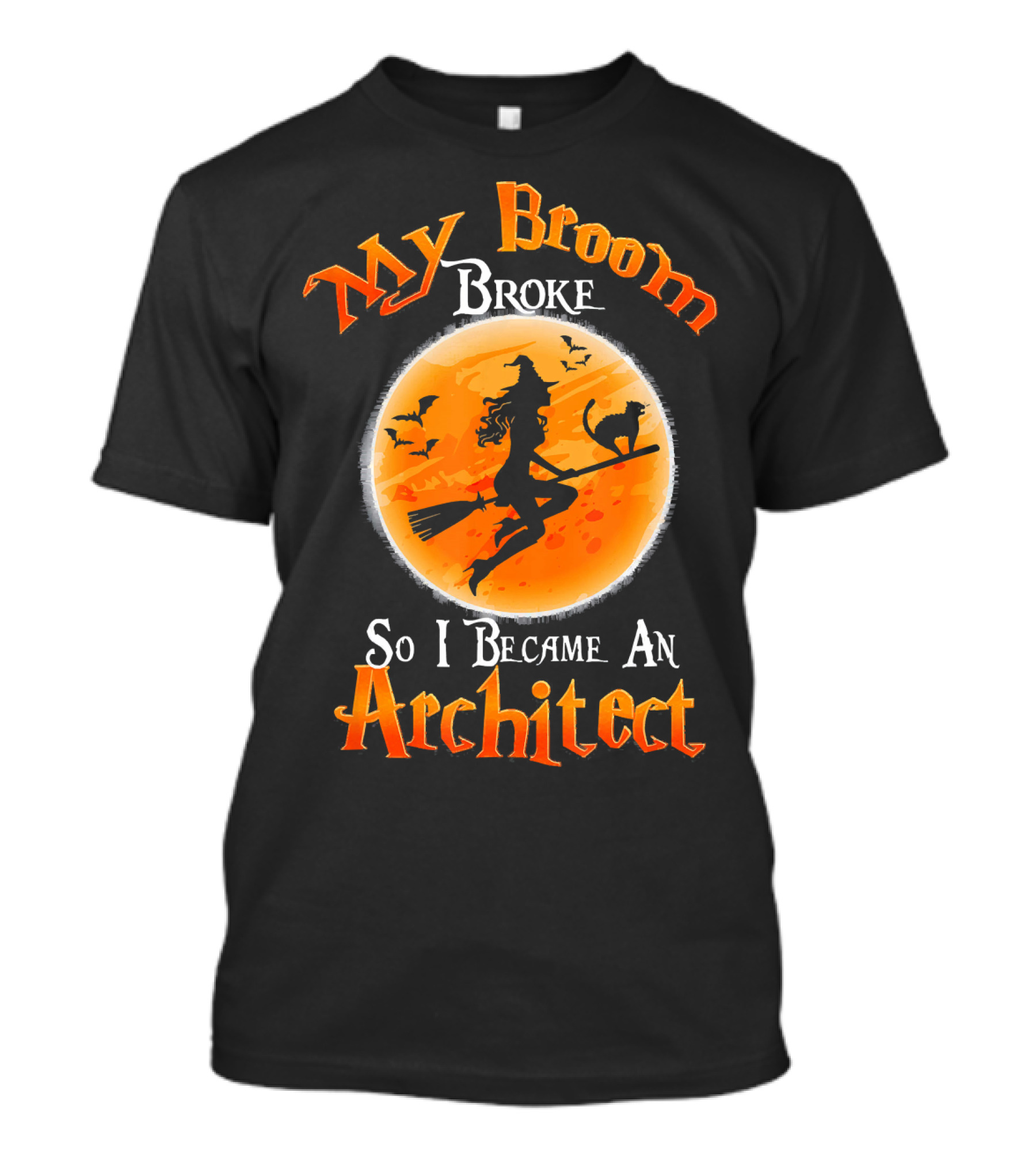 My Broom Broke So I Became An Architect Halloween Witch Silhouette Moon Bats T-Shirt