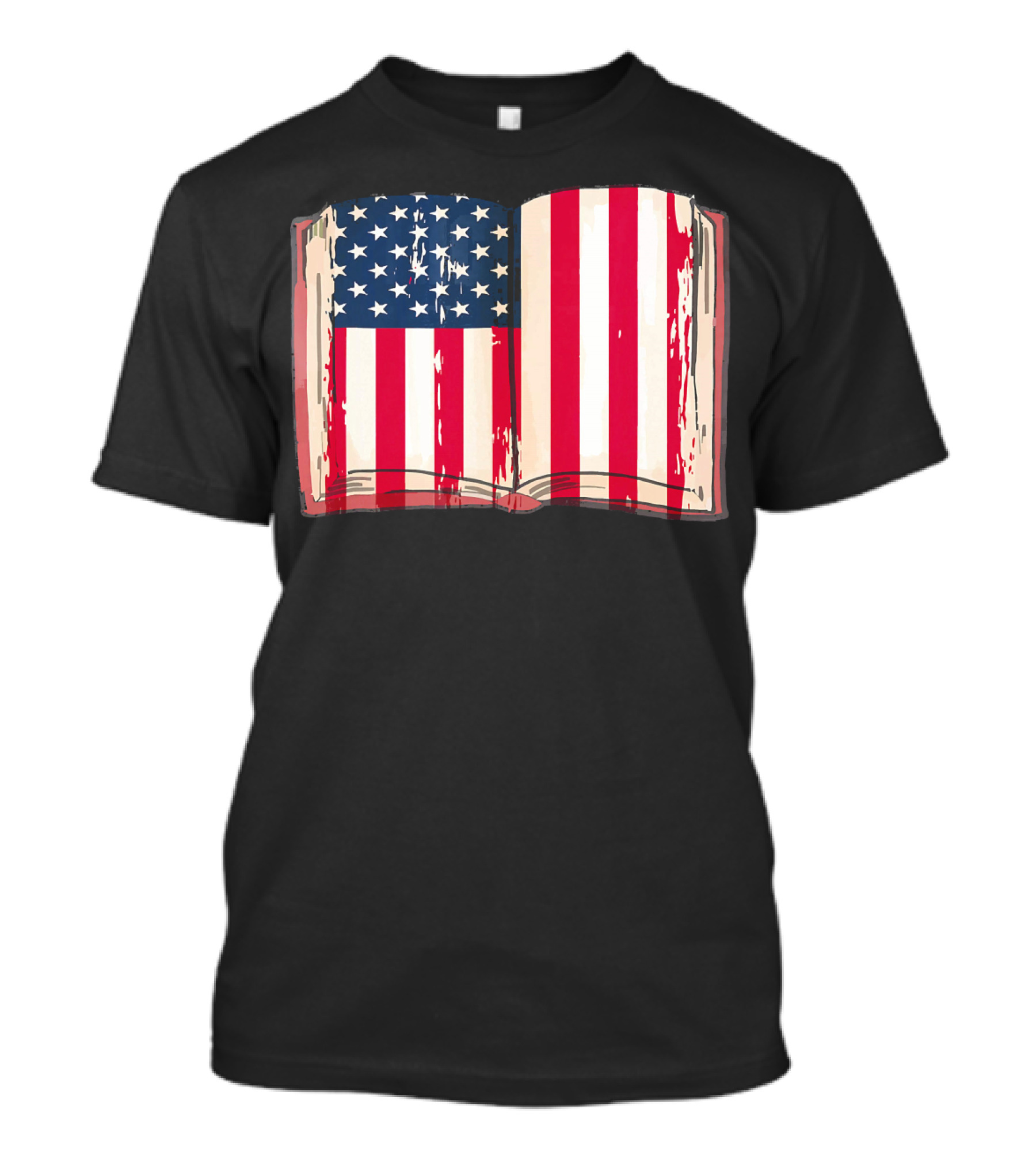 Patriotic Bookworm Open Book American Flag Read T-Shirt