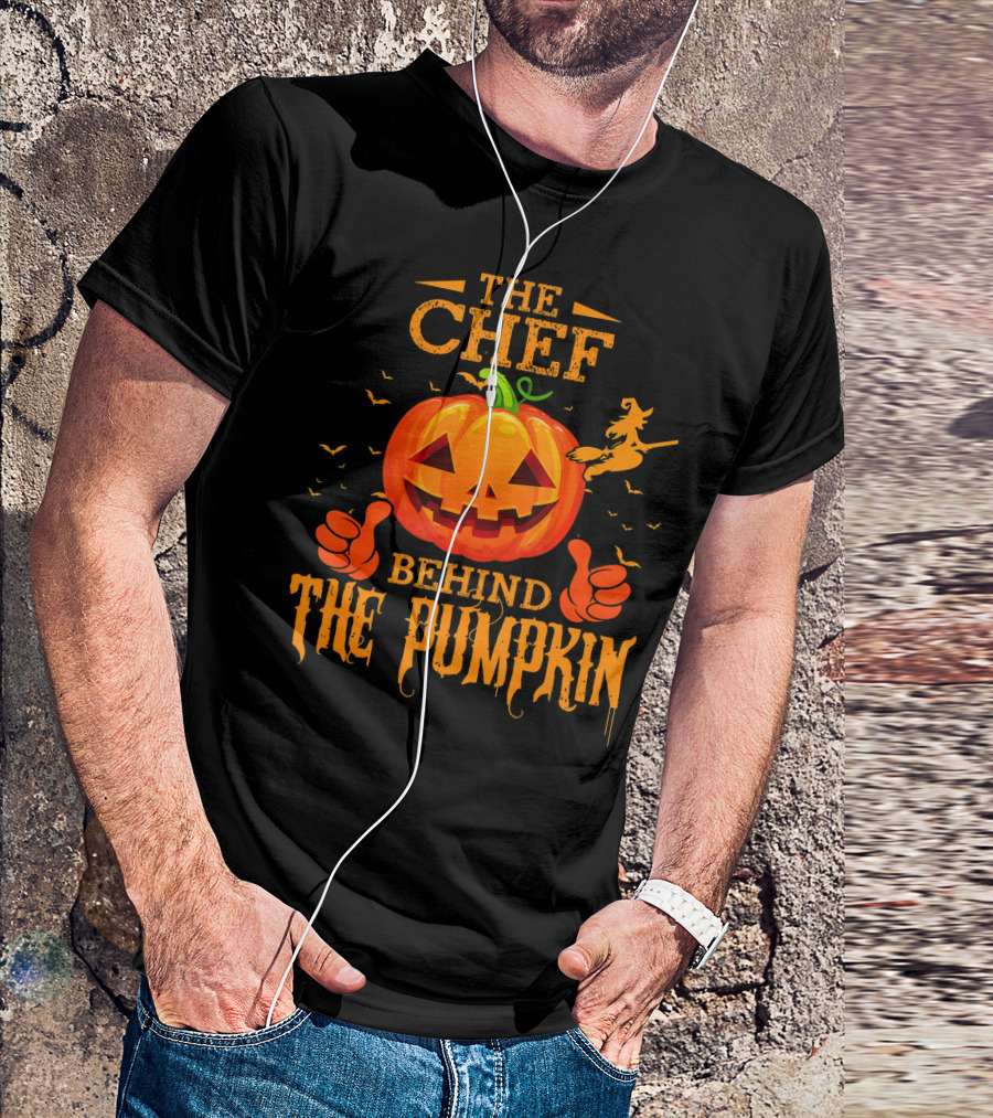 The Chef Behind The Pumpkin Thumbs Up Witch Flying Bats T-Shirt