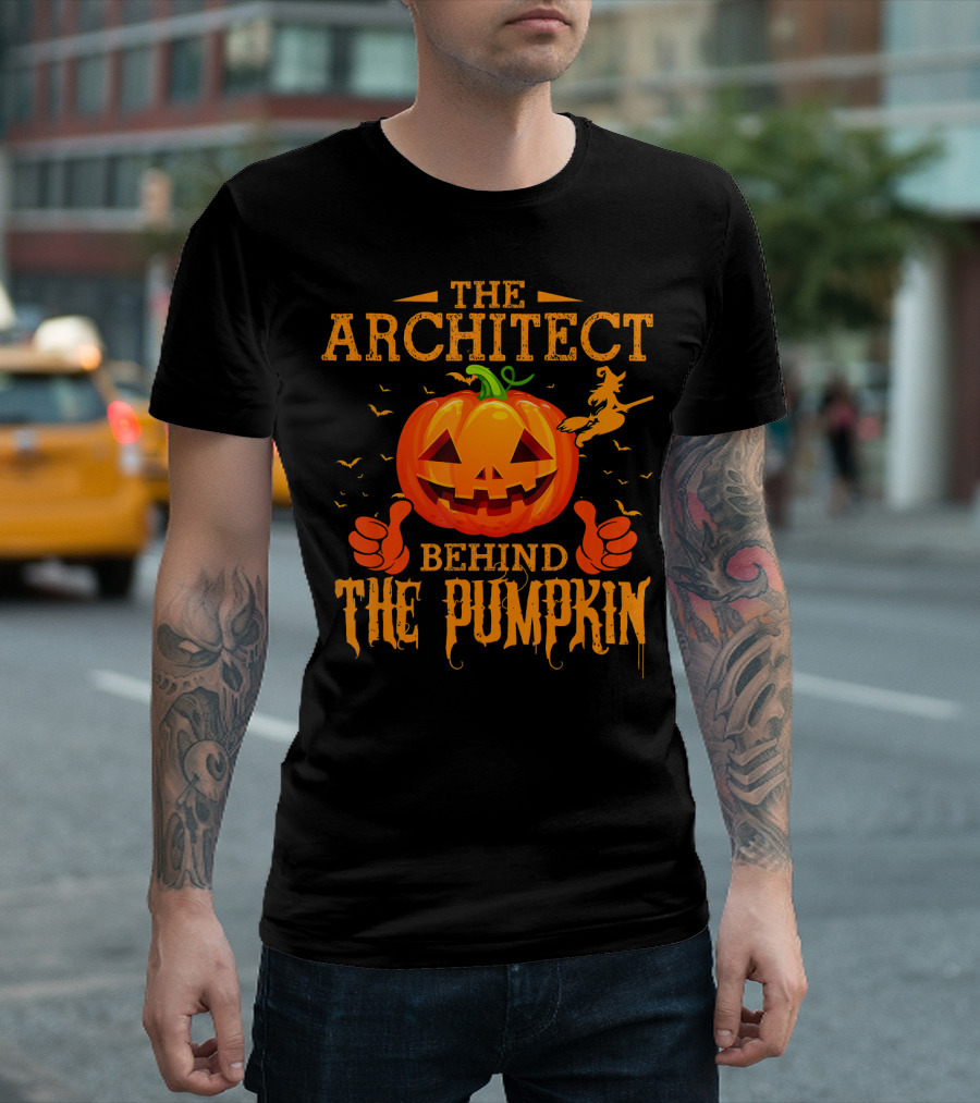 The Architect Behind The Pumpkin Jack-O'-Lantern Witch Bats T-Shirt