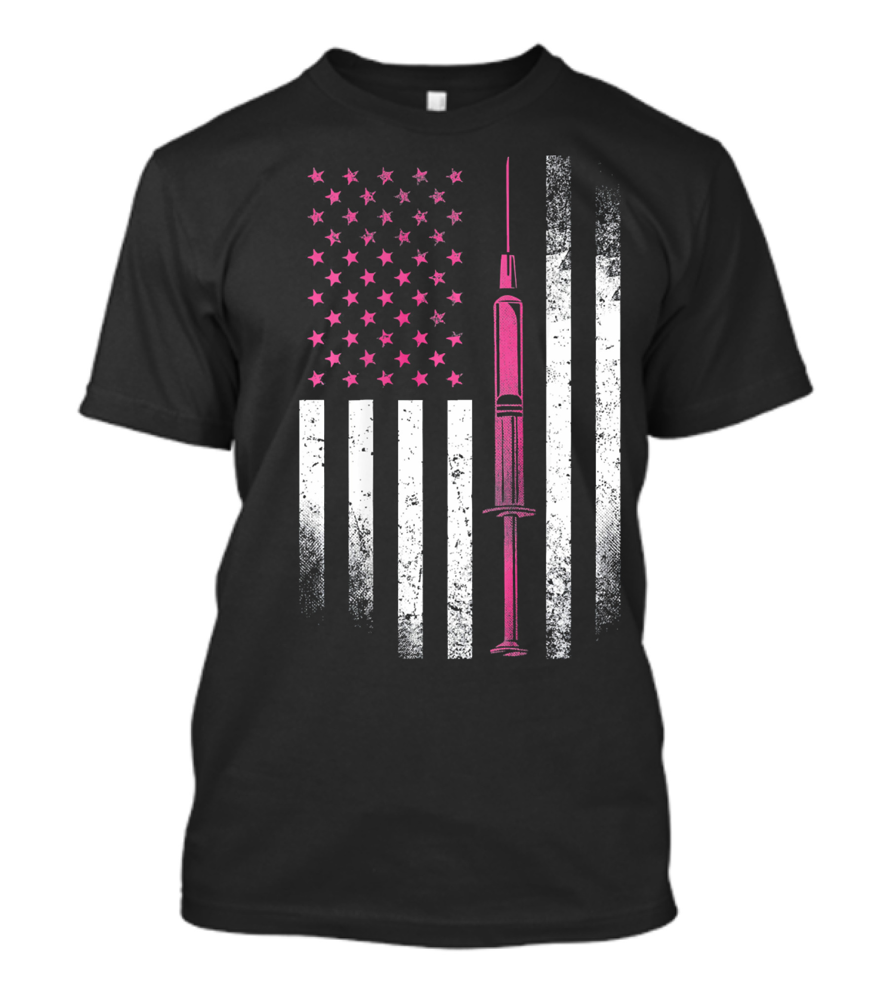 Nurse RN LPN Pink American Flag Syringe T-Shirt
