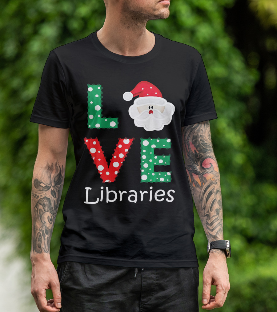 LOVE Libraries Santa Christmas Polka Dots T-Shirt