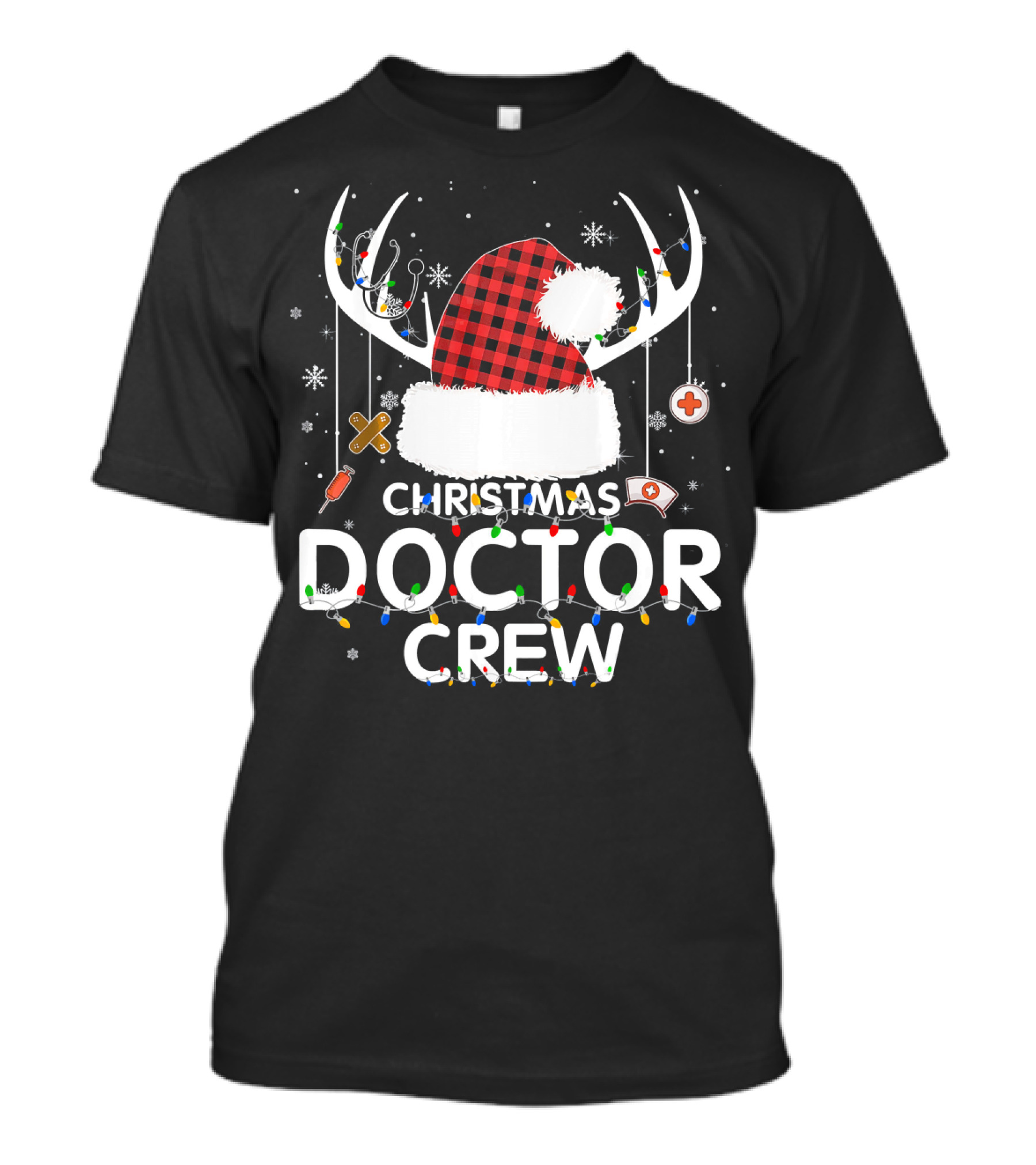 Christmas Doctor Crew Santa Hat Decorations And Medical Icons T-Shirt