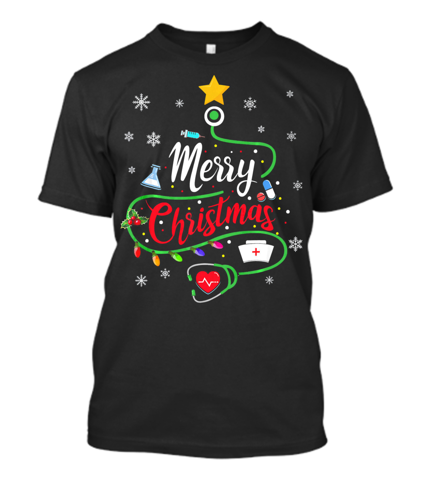 Merry Christmas Nurse Doctor Stethoscope Medical Tree T-Shirt