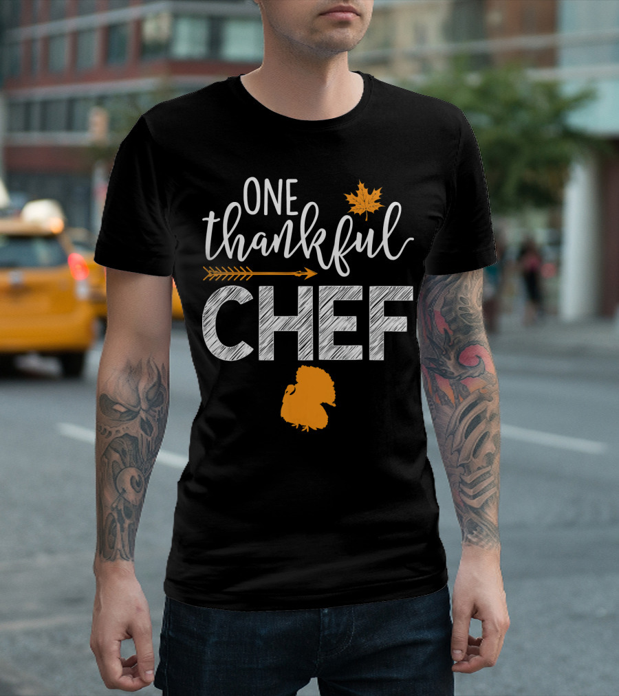 One Thankful Chef Maple Leaf Arrow Turkey T-Shirt