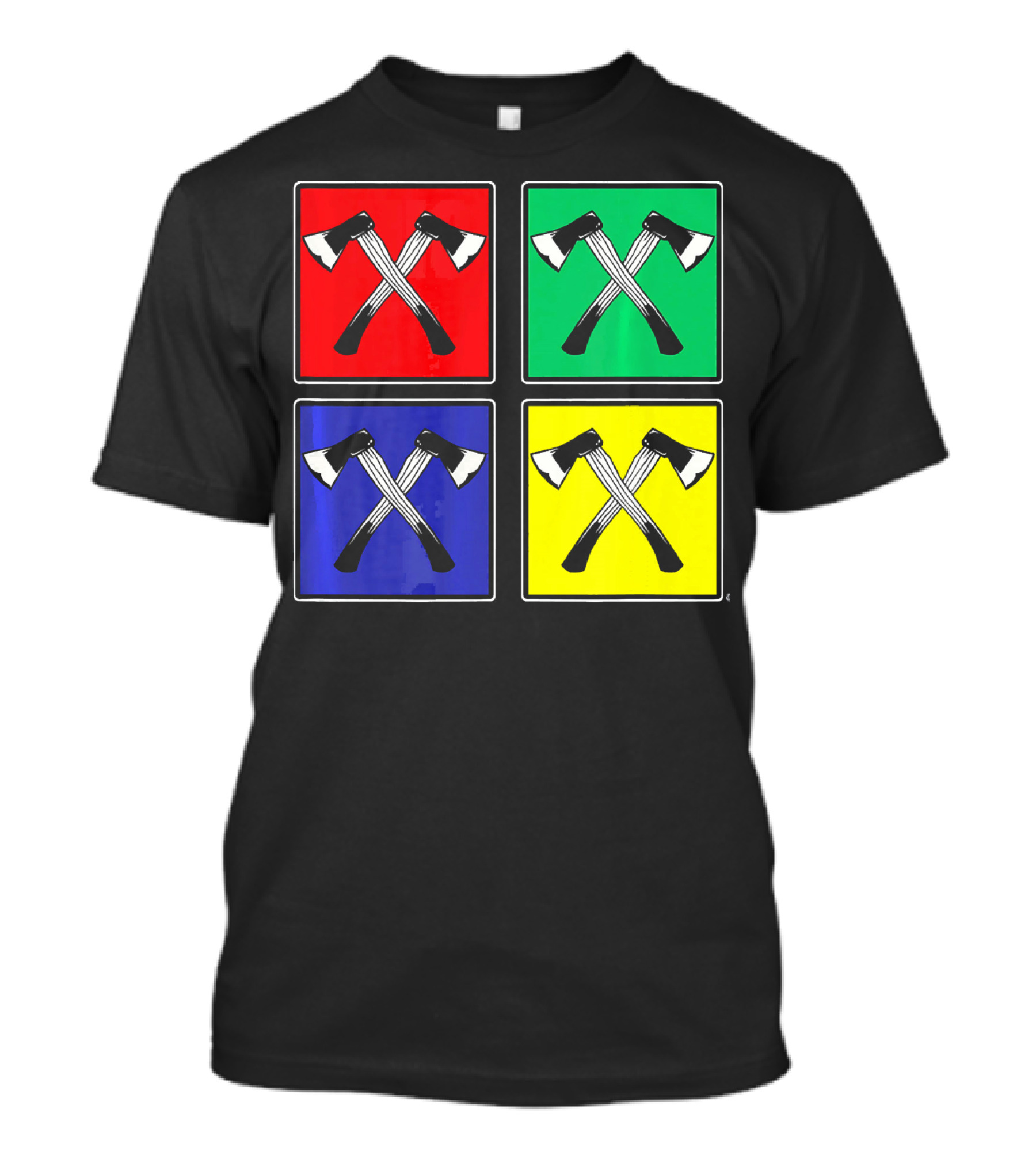 Retro Pop Art Lumberjack Axes Four Square Colors T-Shirt