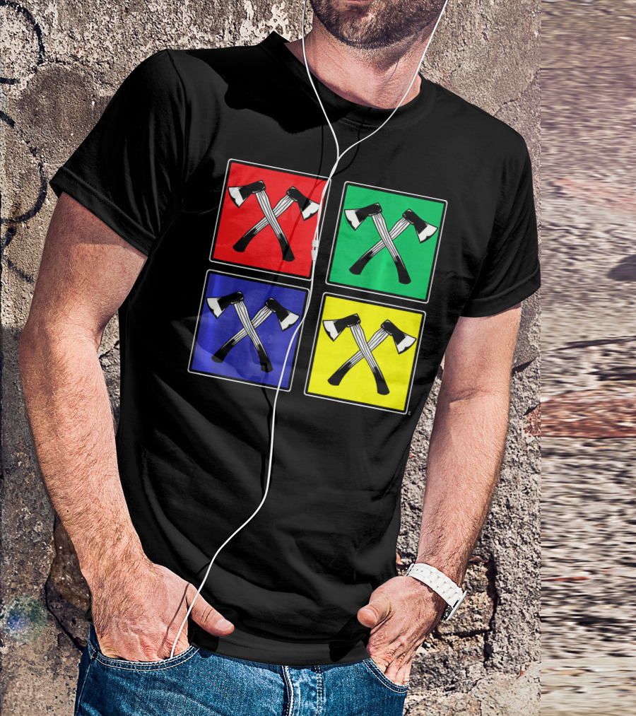 Retro Pop Art Lumberjack Axes Four Square Colors T-Shirt