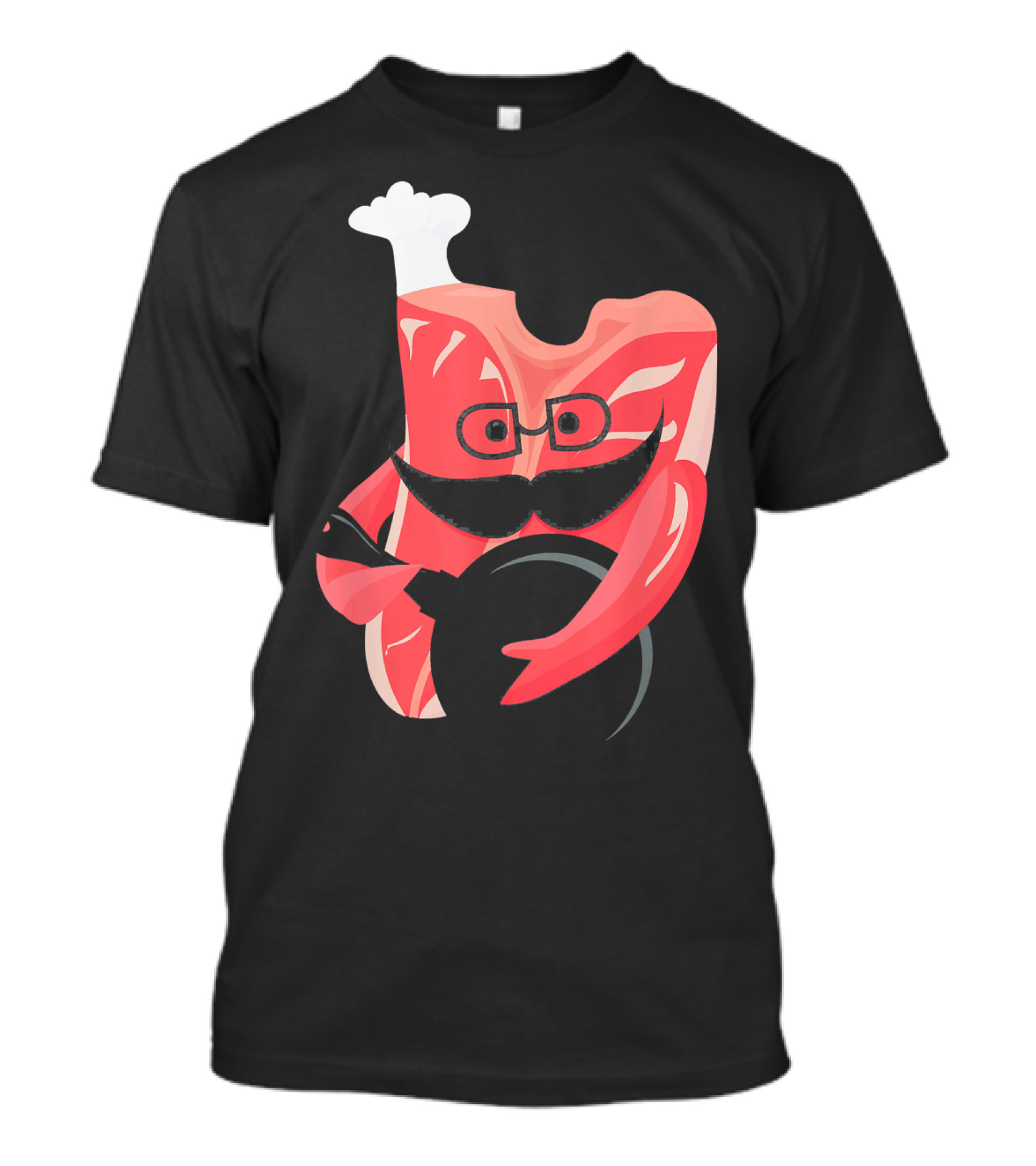 Meat Chef Bone Beef Steak With Mustache And Glasses Holding Plate T-Shirt