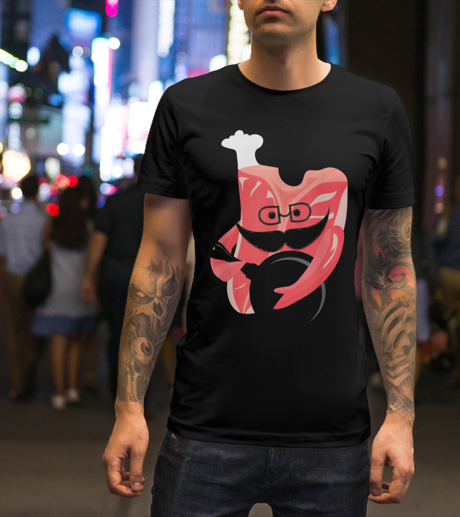 Meat Chef Bone Beef Steak With Mustache And Glasses Holding Plate T-Shirt