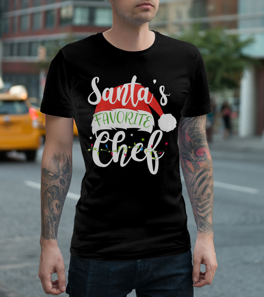 Santa's Favorite Chef Merry Christmas Santa Hat Xmas Cost T-Shirt