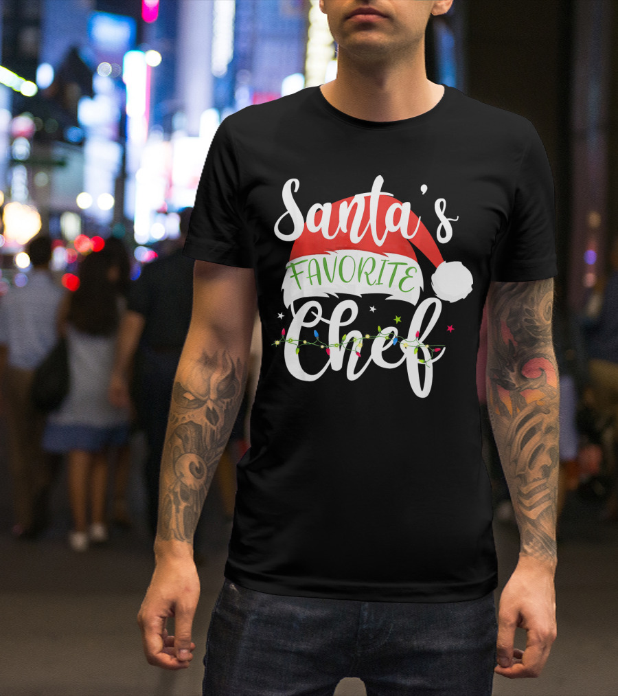 Santa's Favorite Chef Merry Christmas Santa Hat Xmas Cost T-Shirt