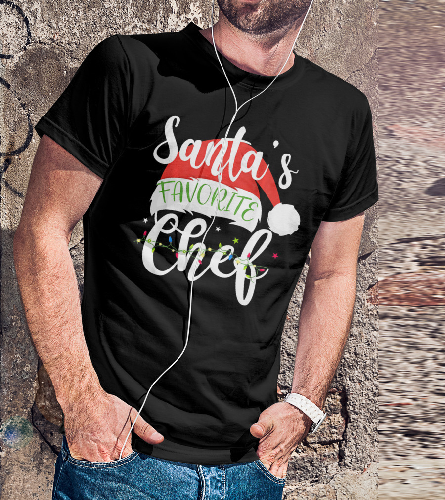 Santa's Favorite Chef Merry Christmas Santa Hat Xmas Cost T-Shirt