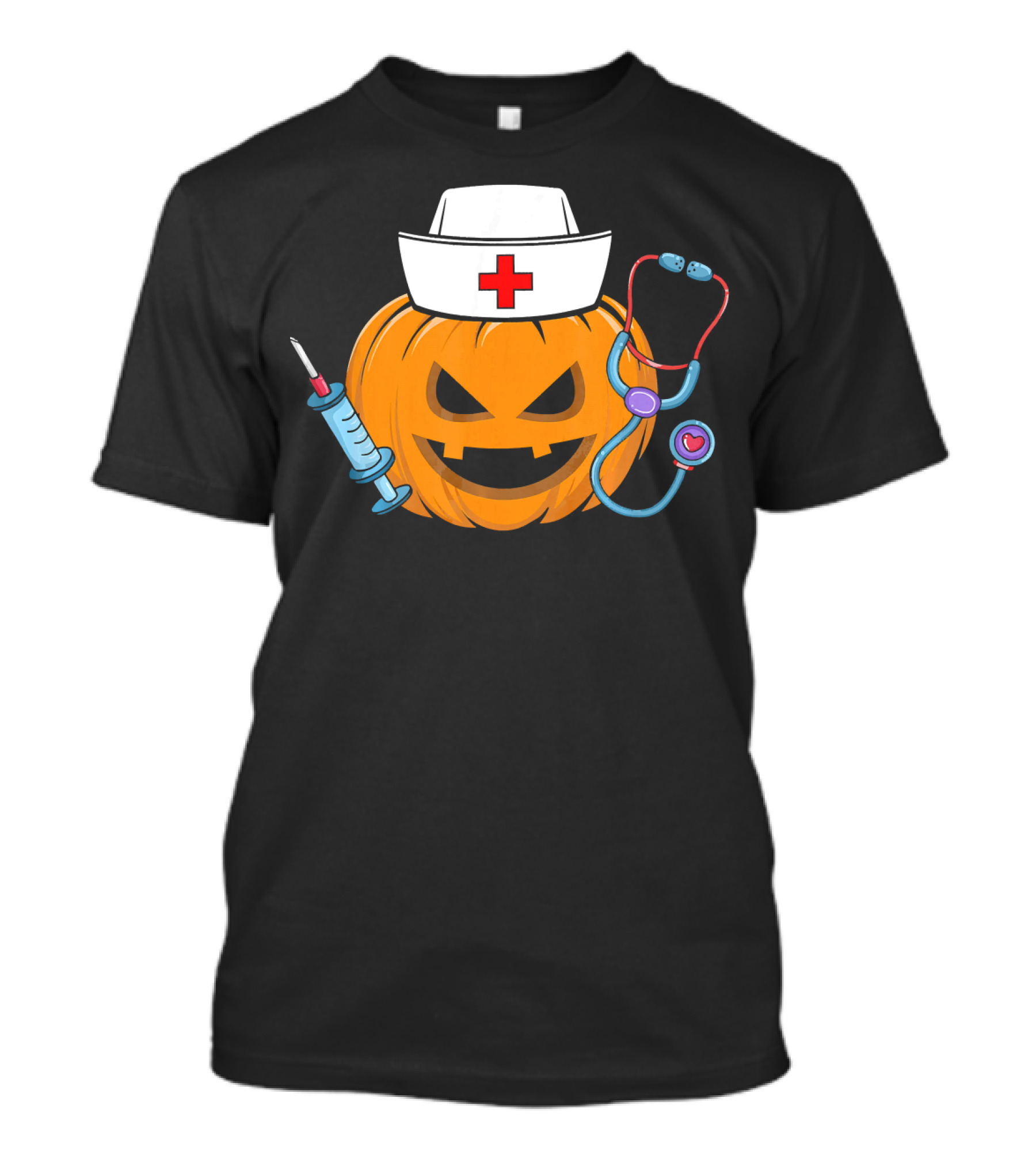 Nurse Doctor Pumpkin With Syringe And Stethoscope Halloween Humor T-Shirt